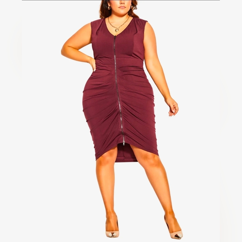 Womens City Chic Sleeveless Dress In Burgundy Red Color Size 18